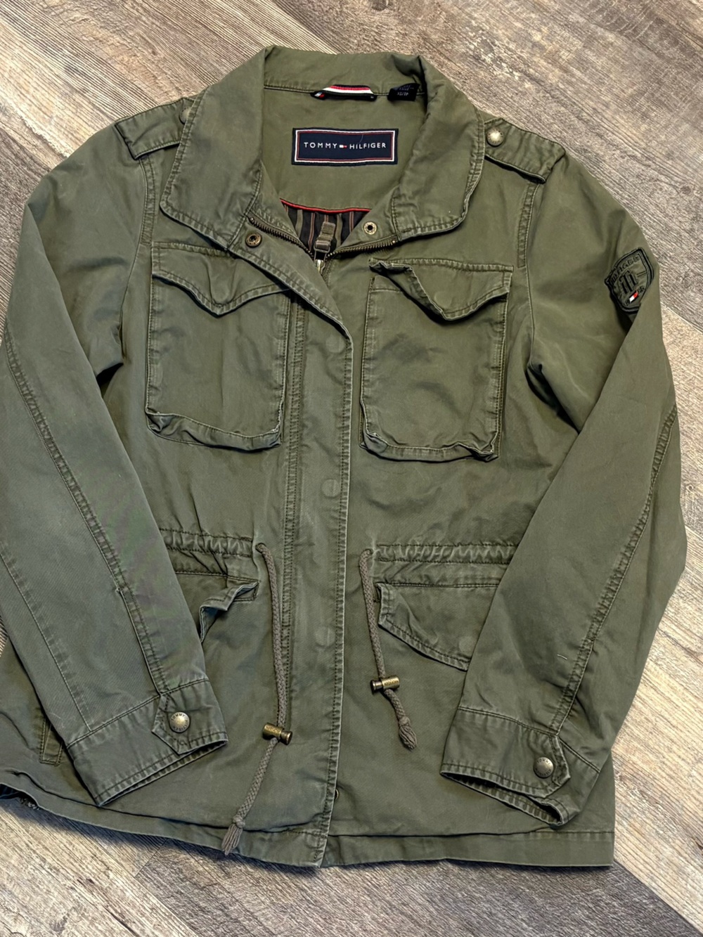 Tommy Hilfiger Olive Green Jacket with Signature Trim Military Style